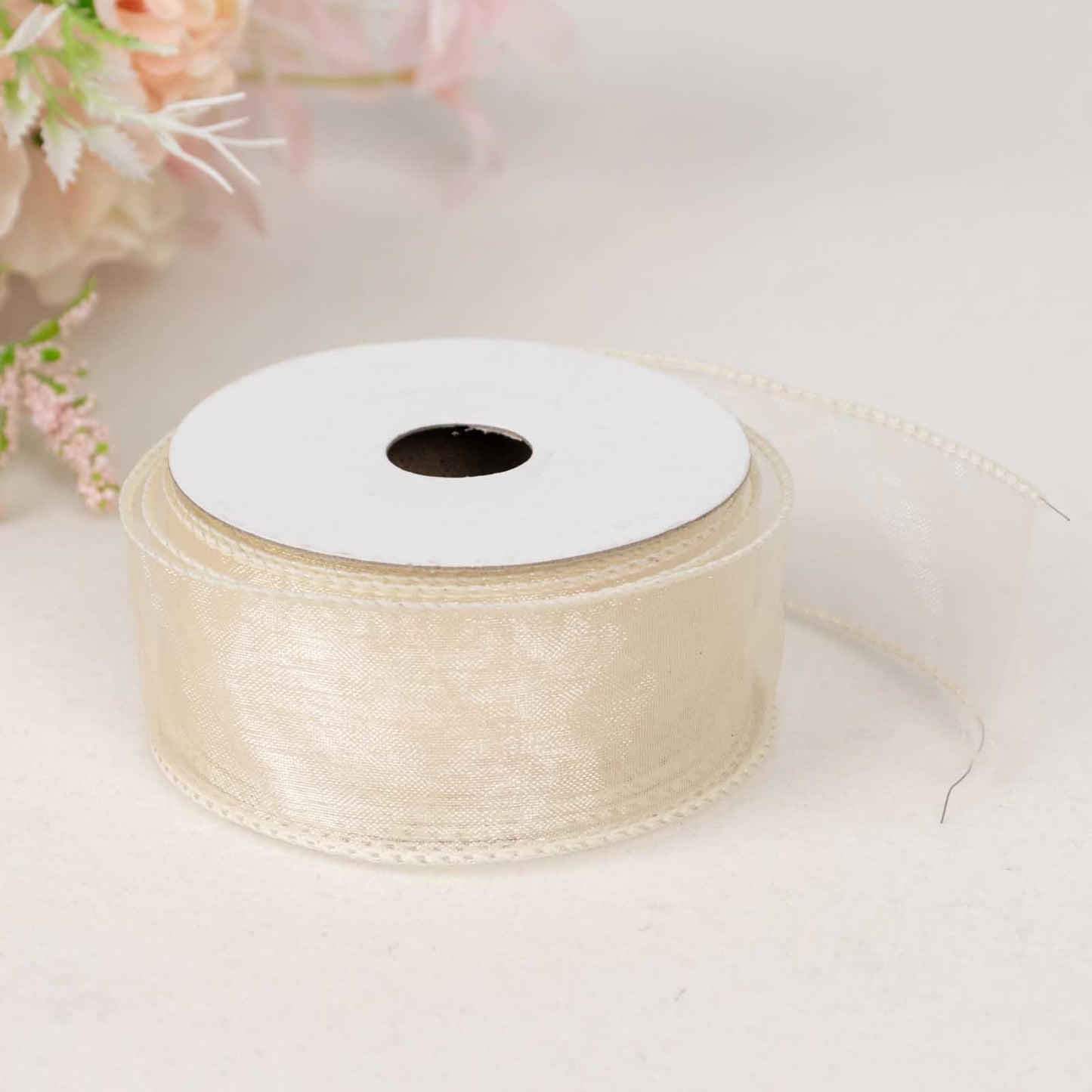 10 Yards 1.5" Ivory Organza Wired Edge Ribbon