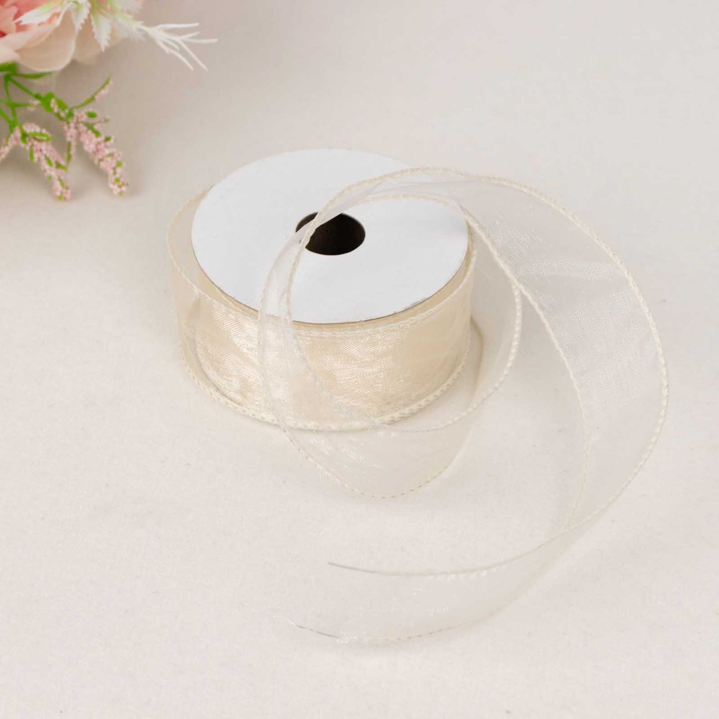 10 Yards 1.5" Ivory Organza Wired Edge Ribbon