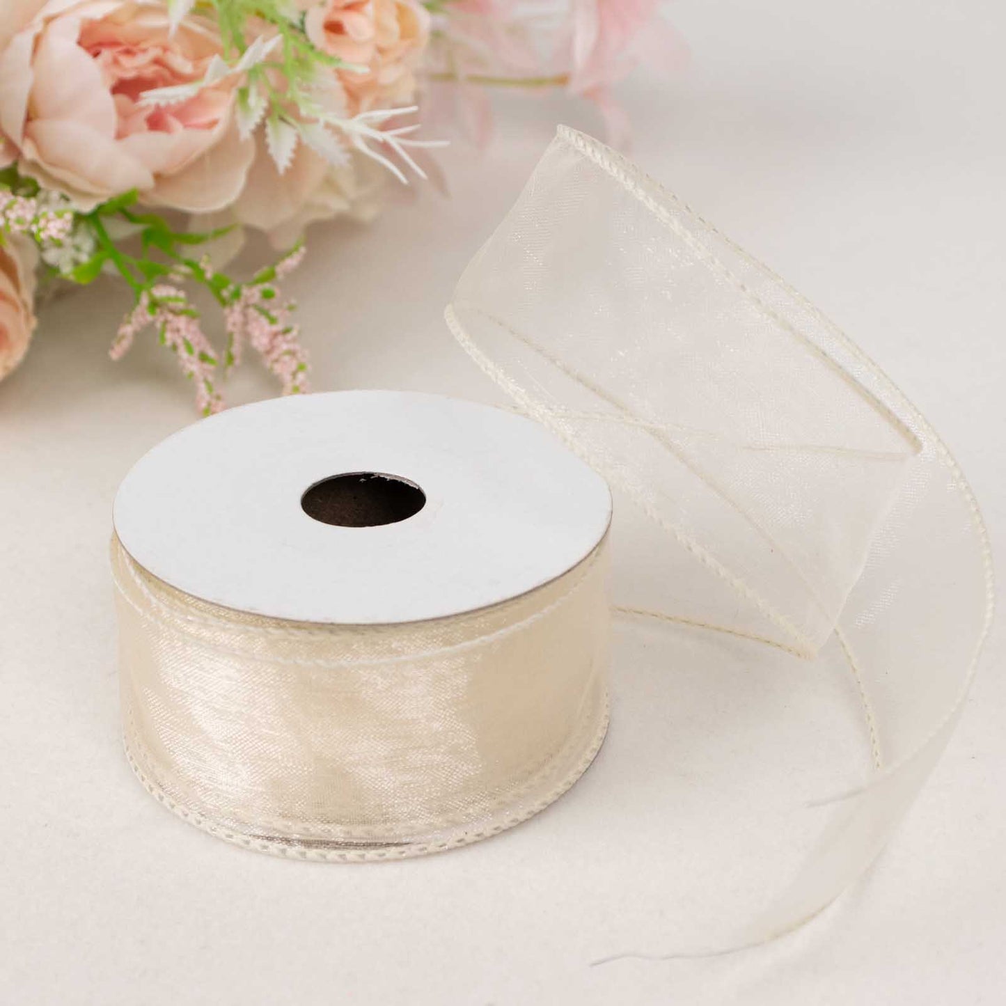 10 Yards 1.5" Ivory Organza Wired Edge Ribbon