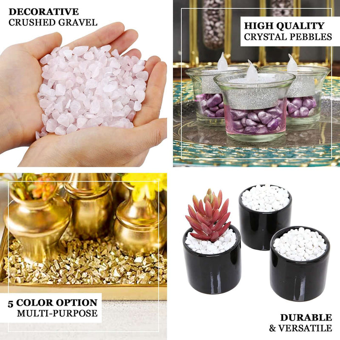 Metallic gold decorative crushed gravel vase fillers.