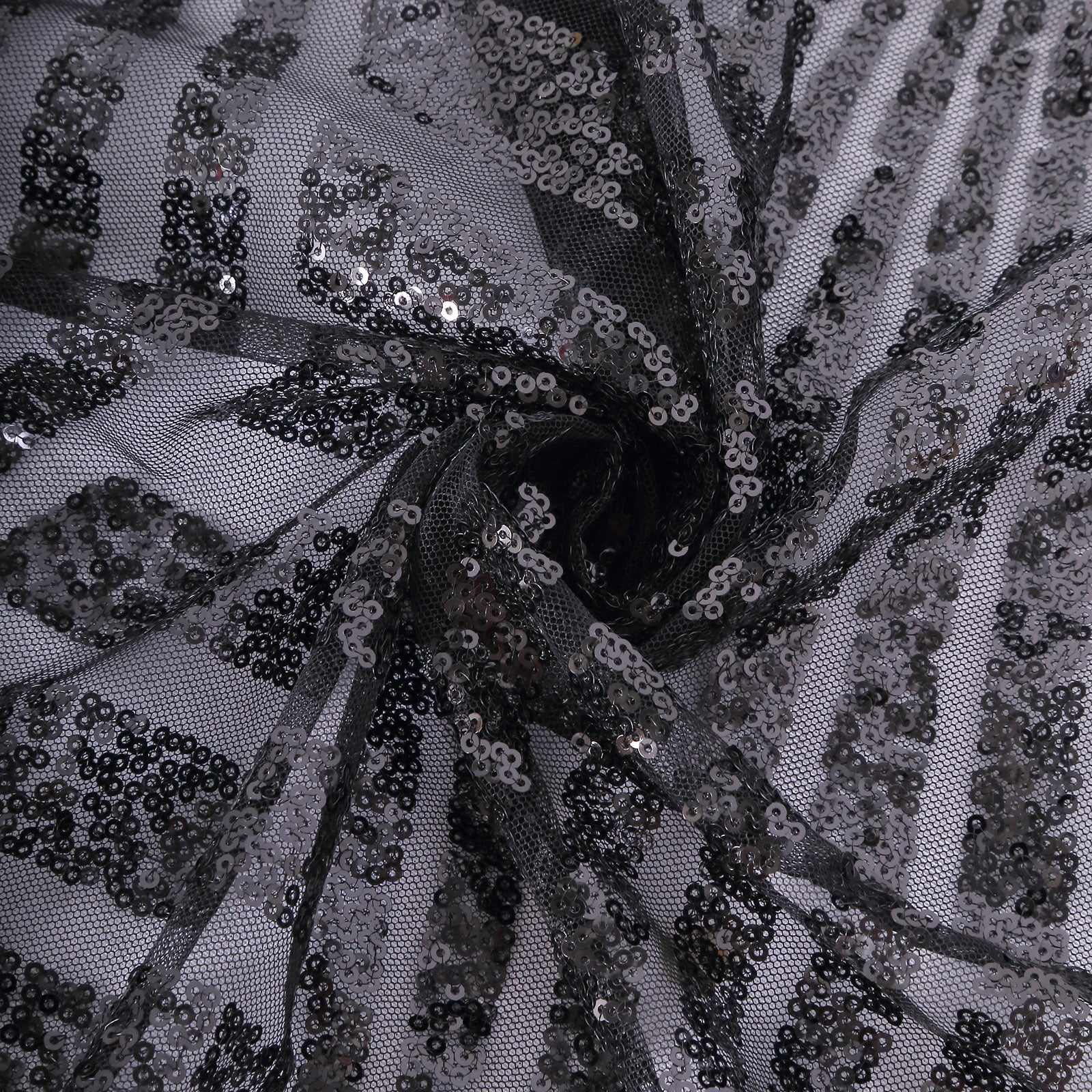 Black diamond glitz sequin table runner, 12"x108" in black.