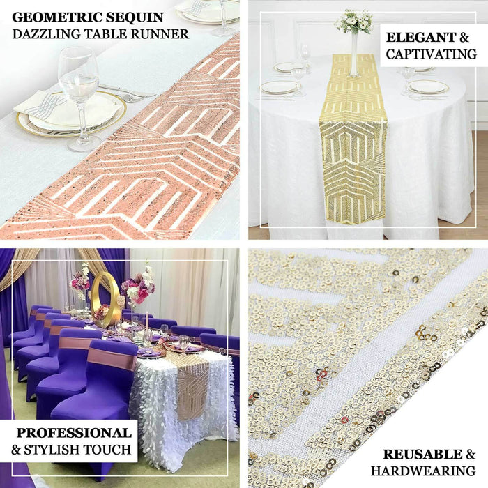 Champagne diamond glitz sequin table runner, elegant and stylish decor.