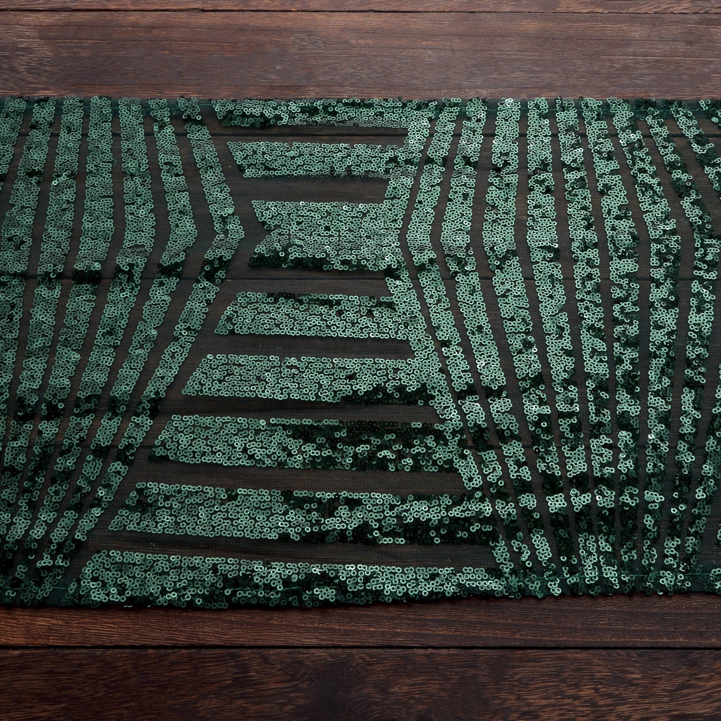 Hunter emerald green sequin table runner with diamond glitz design.