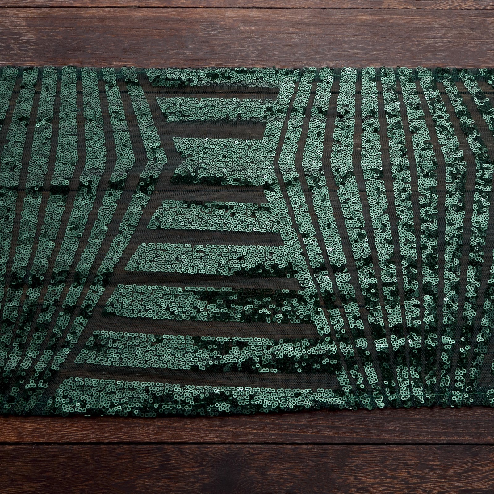 Hunter emerald green sequin table runner with diamond glitz design.