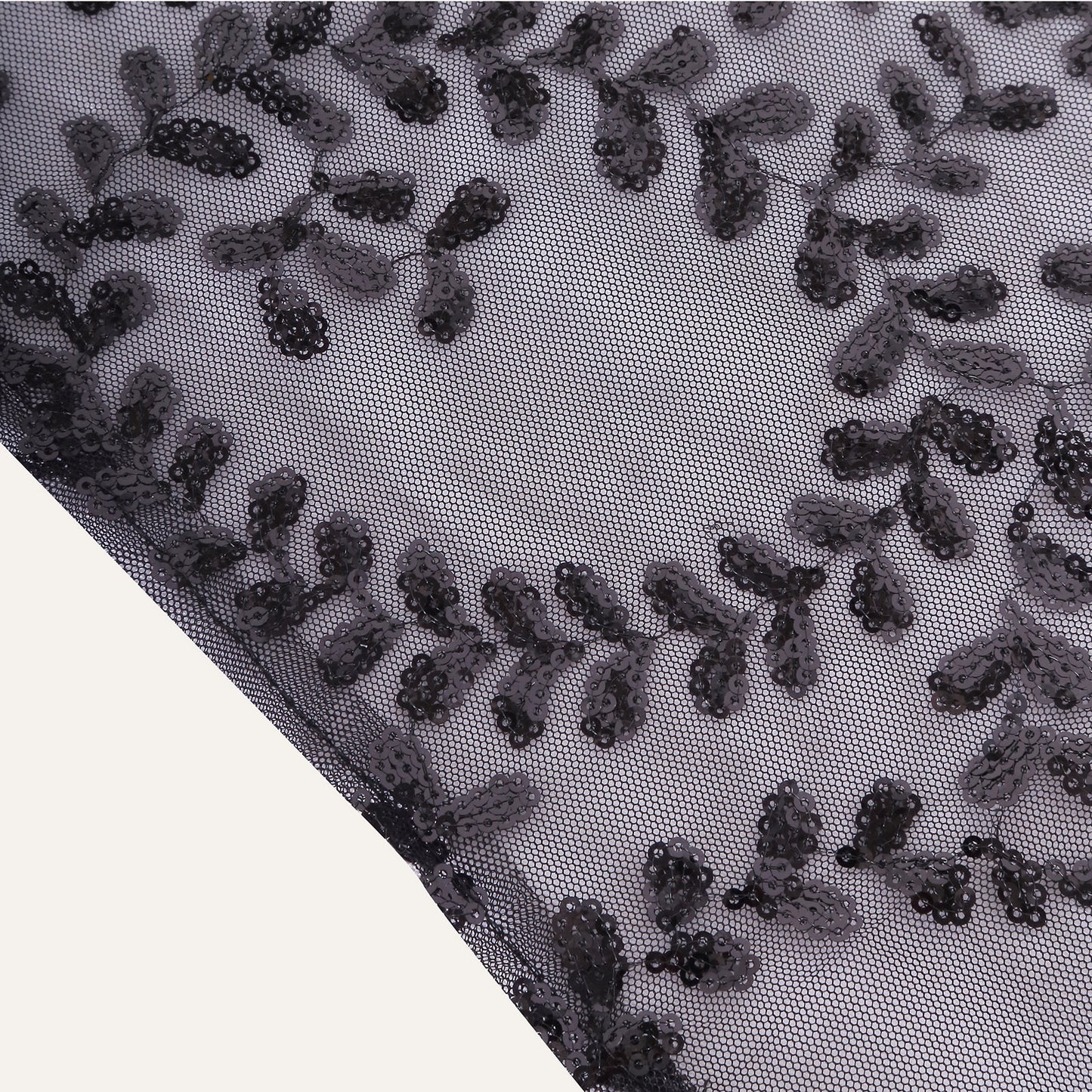 12"x108" Sparkly Black Leaf Vine Sequin Tulle Table Runner