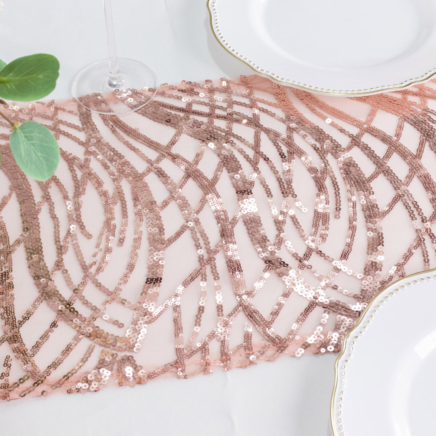 12"x108" Blush Wave Embroidered Sequins Table Runner
