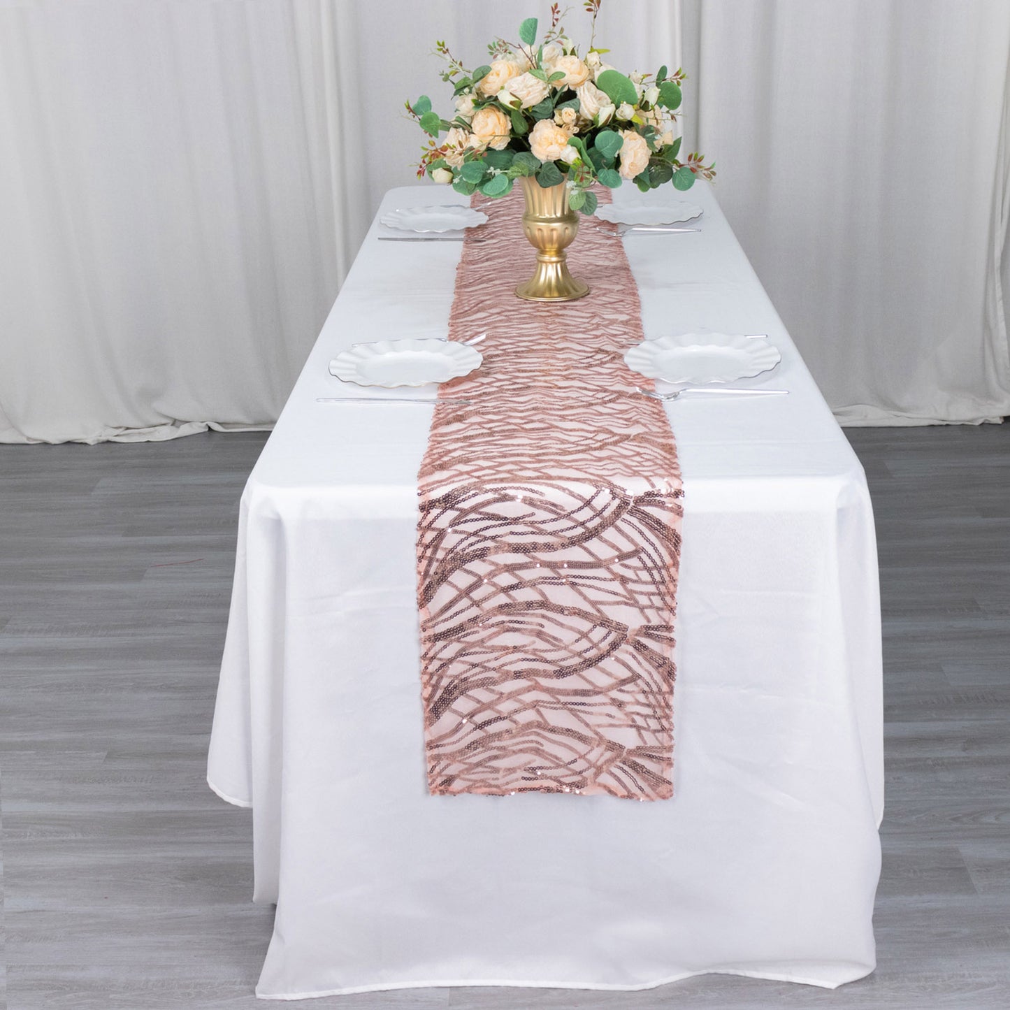 12"x108" Blush Wave Embroidered Sequins Table Runner