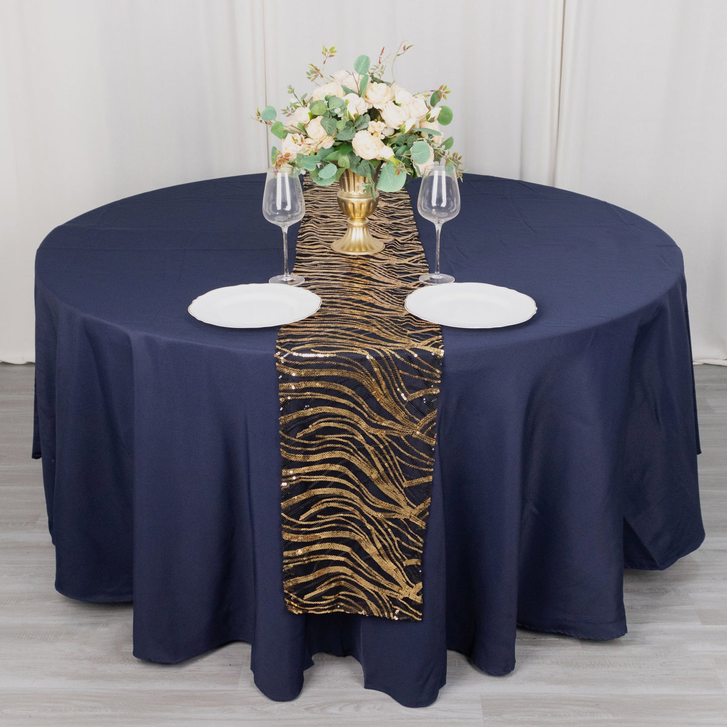 12"x108" Black Gold Wave Embroidered Sequins Table Runner