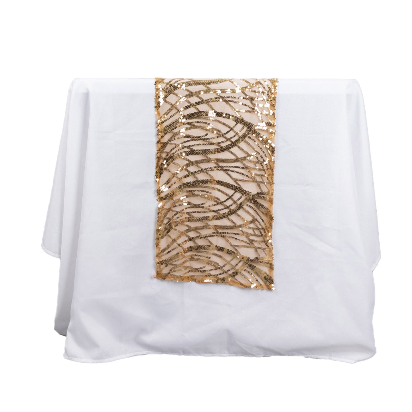 12"x108" Gold Wave Embroidered Sequins Table Runner