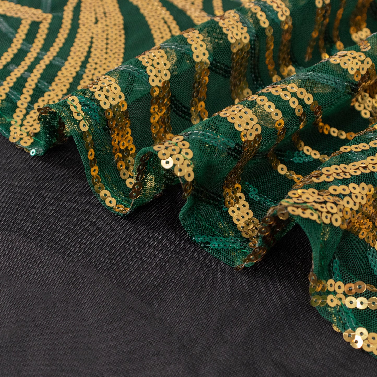 12"x108" Hunter Emerald Green Gold Wave Embroidered Sequins Table Runner