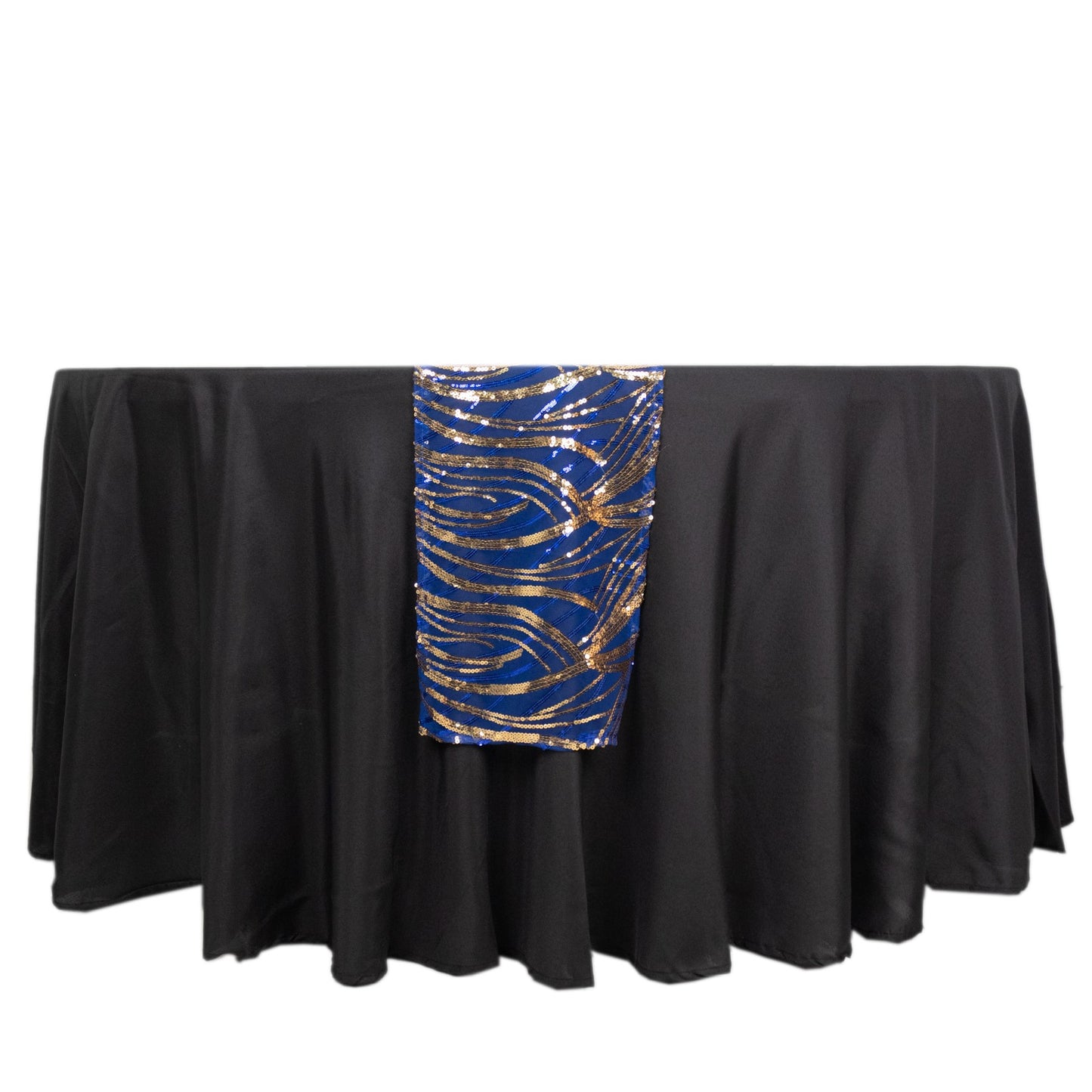 12"x108" Royal Blue Gold Wave Embroidered Sequins Table Runner