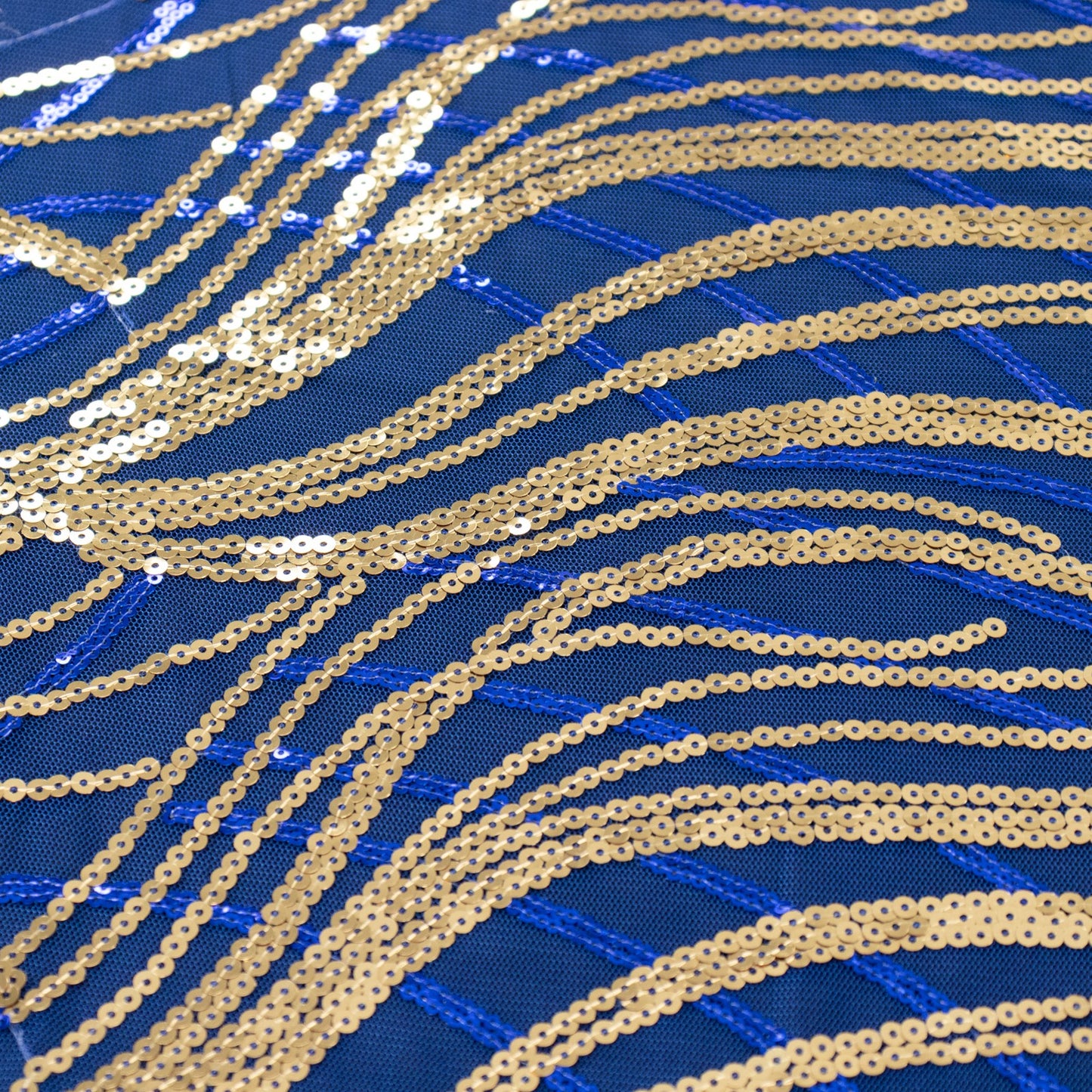 12"x108" Royal Blue Gold Wave Embroidered Sequins Table Runner