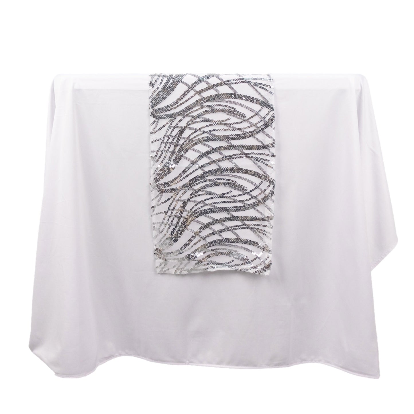 12"x108" Silver Wave Embroidered Sequins Table Runner