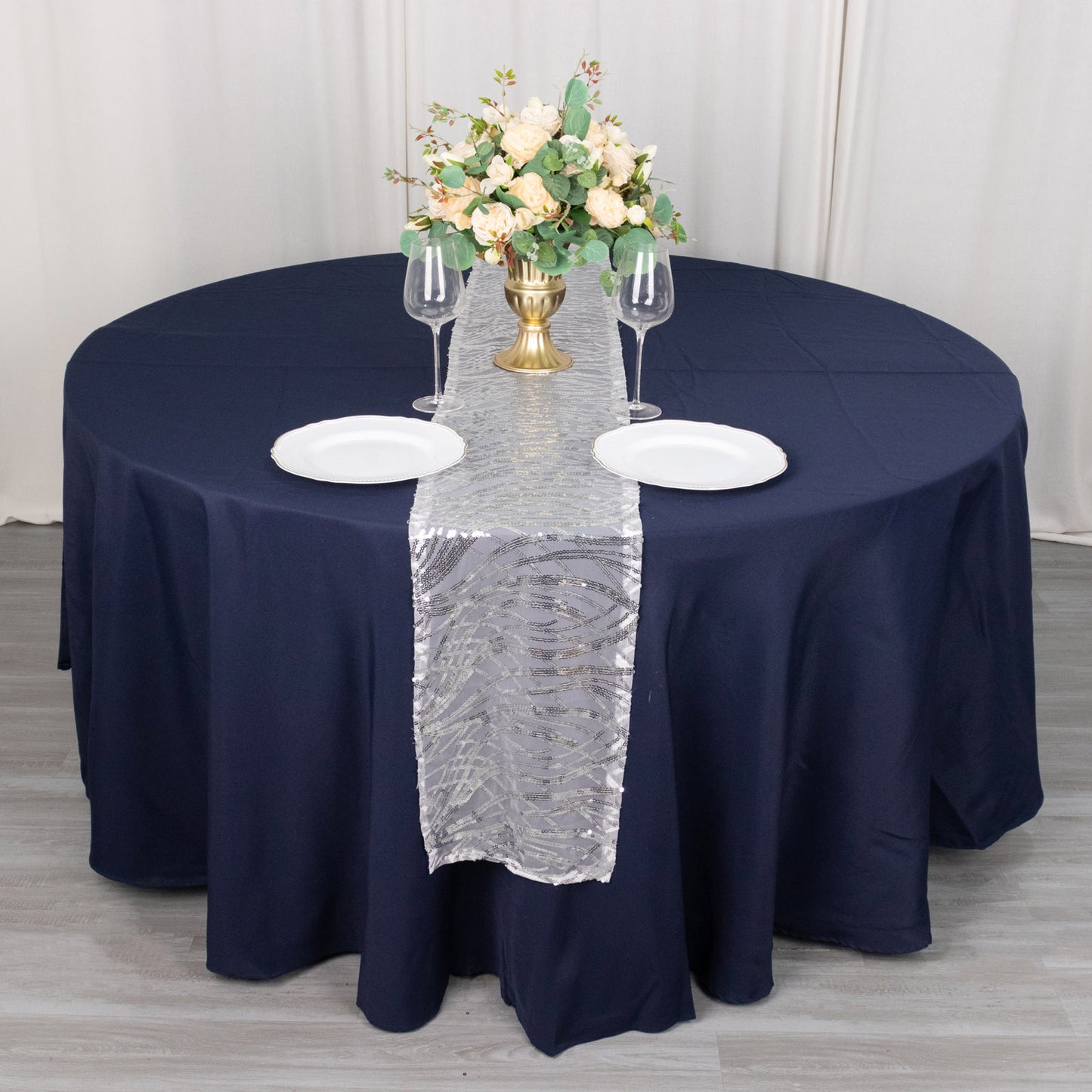 12"x108" Silver Wave Embroidered Sequins Table Runner