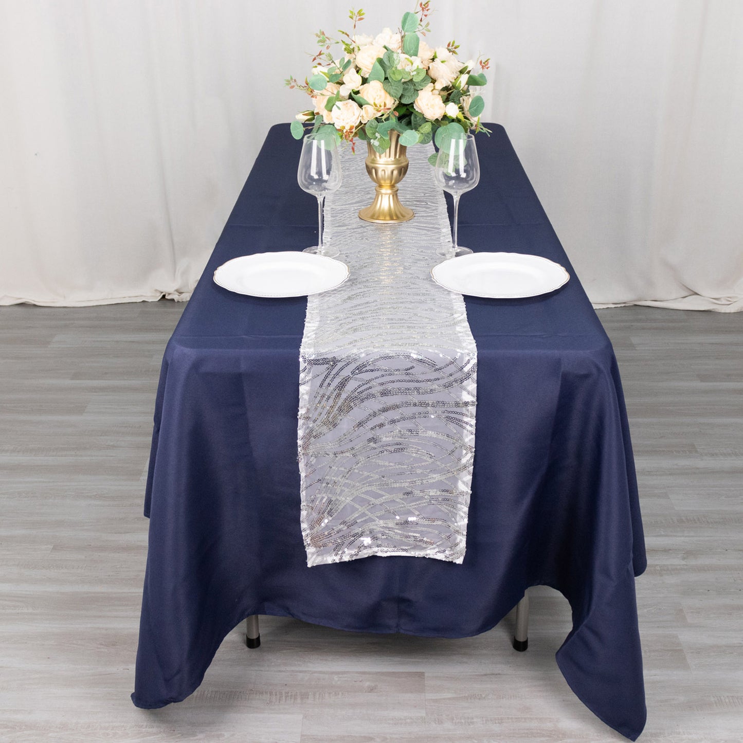 12"x108" Silver Wave Embroidered Sequins Table Runner
