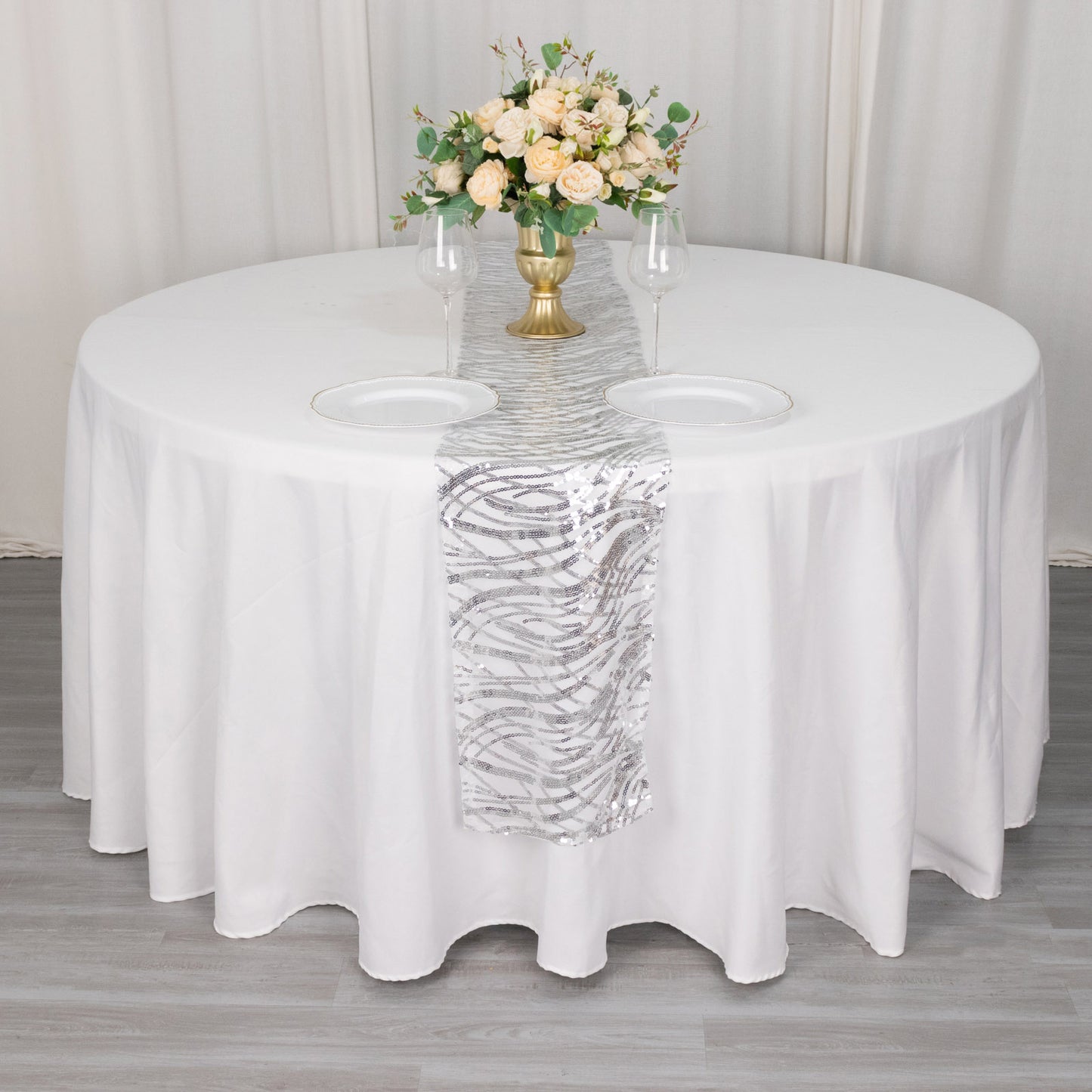 12"x108" Silver Wave Embroidered Sequins Table Runner