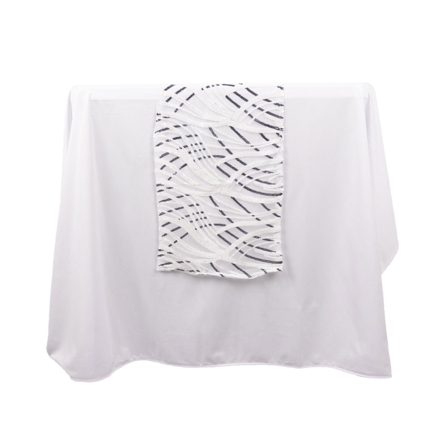12"x108" White Black Wave Embroidered Sequins Table Runner