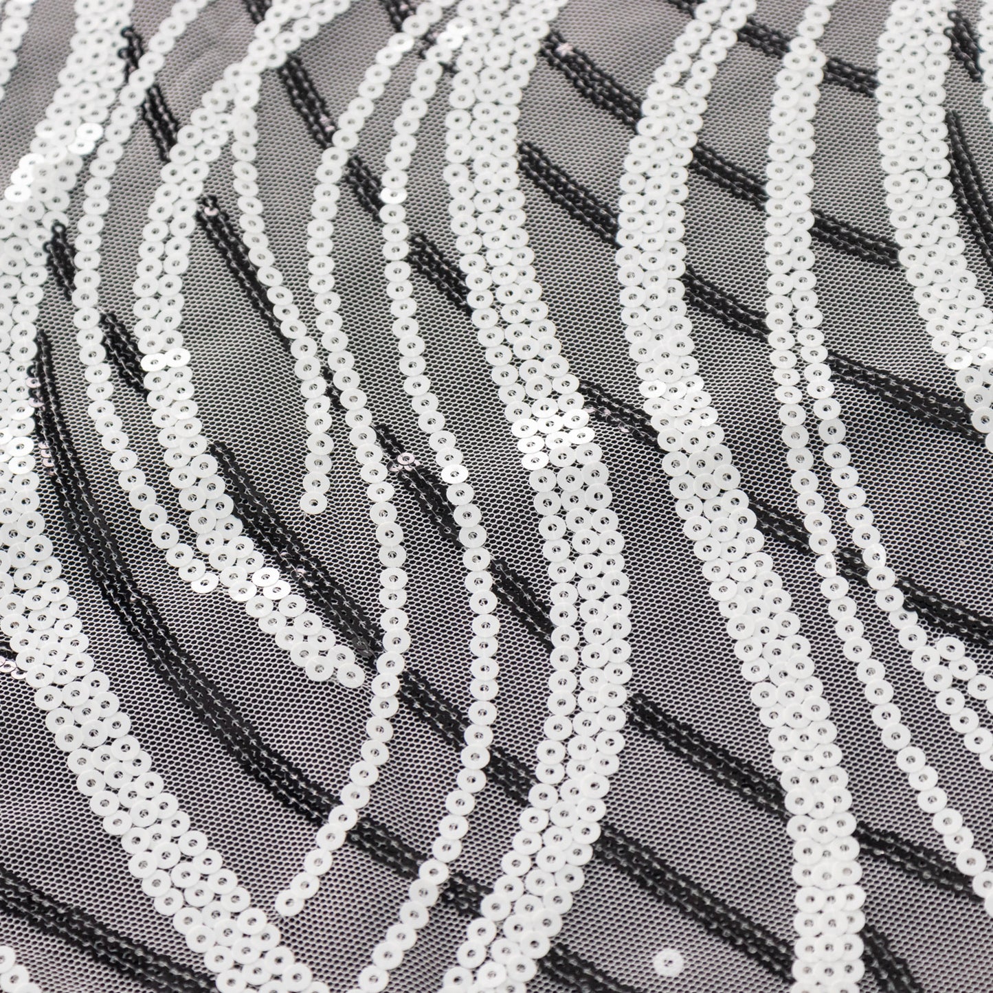 12"x108" White Black Wave Embroidered Sequins Table Runner
