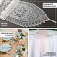 White lace table runner with intricate designs, perfect for elegant decor.