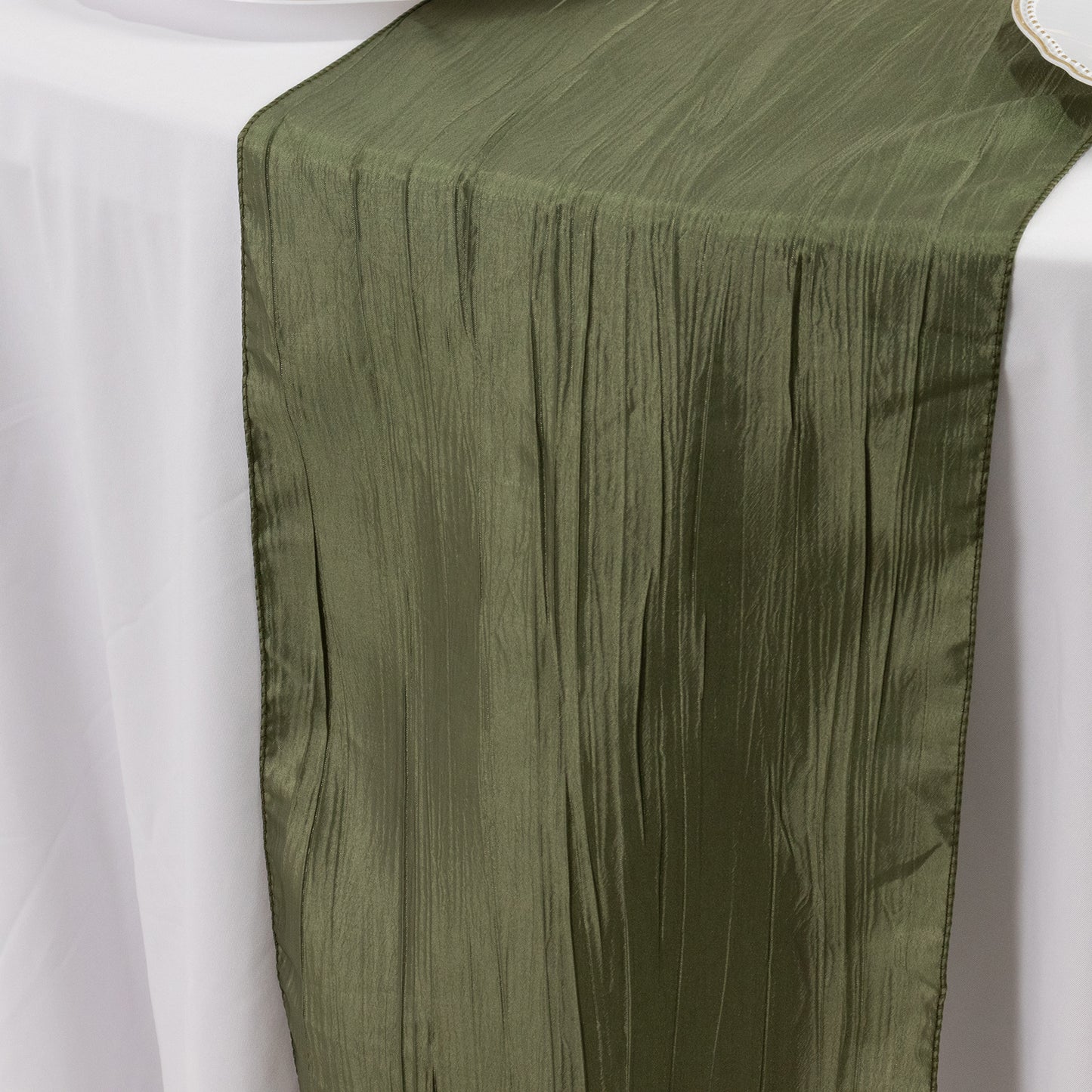 12"x108" Dusty Sage Green Accordion Crinkle Taffeta Linen Table Runner