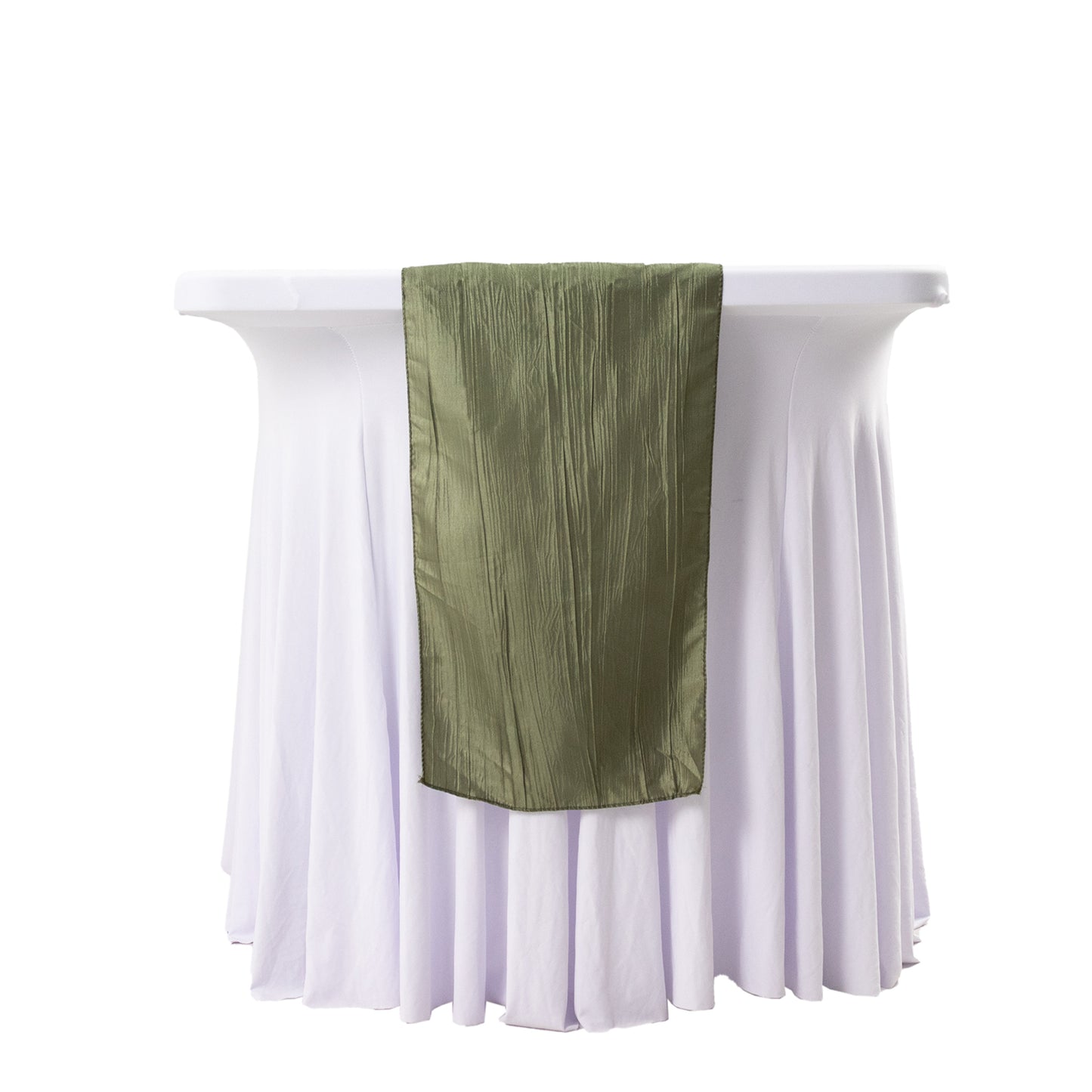 12"x108" Dusty Sage Green Accordion Crinkle Taffeta Linen Table Runner