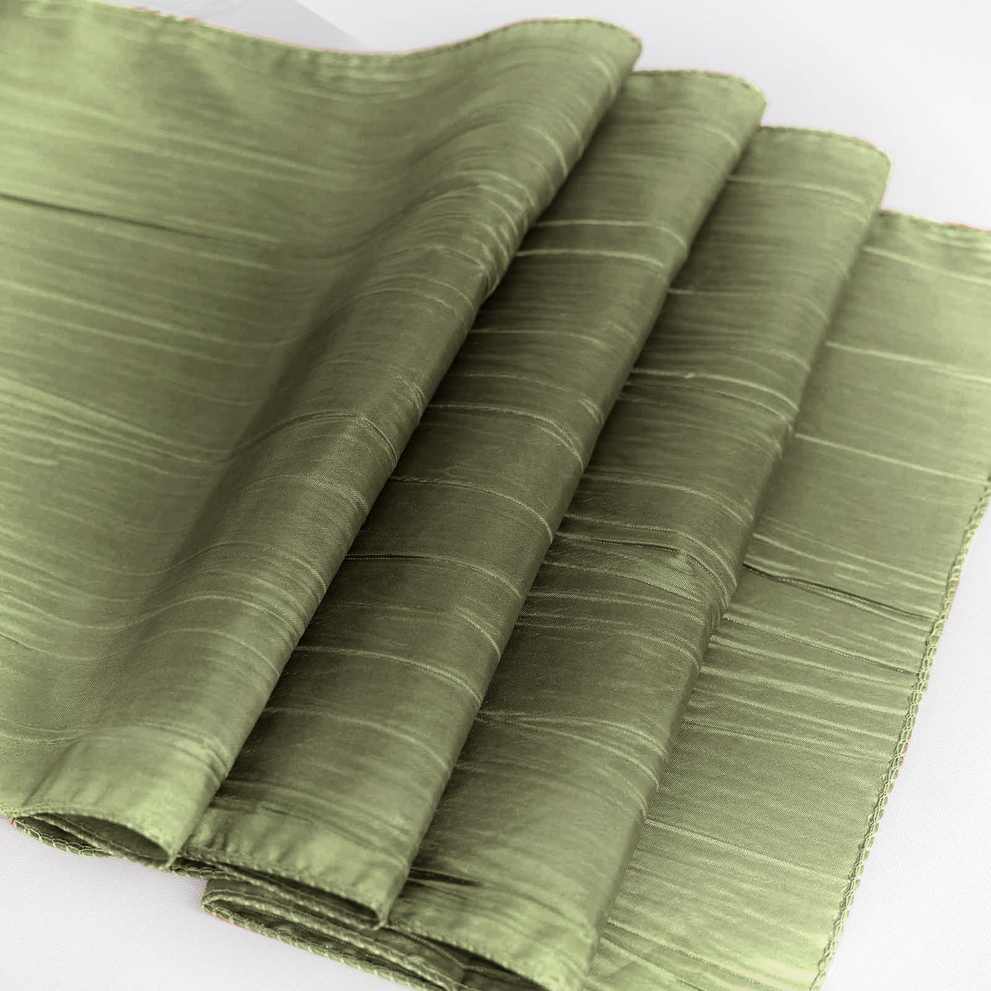 12"x108" Dusty Sage Green Accordion Crinkle Taffeta Linen Table Runner