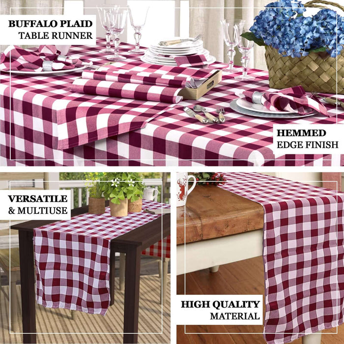 Buffalo Plaid Table Runner | Burgundy / White | Gingham Polyester Checkered Table Runner