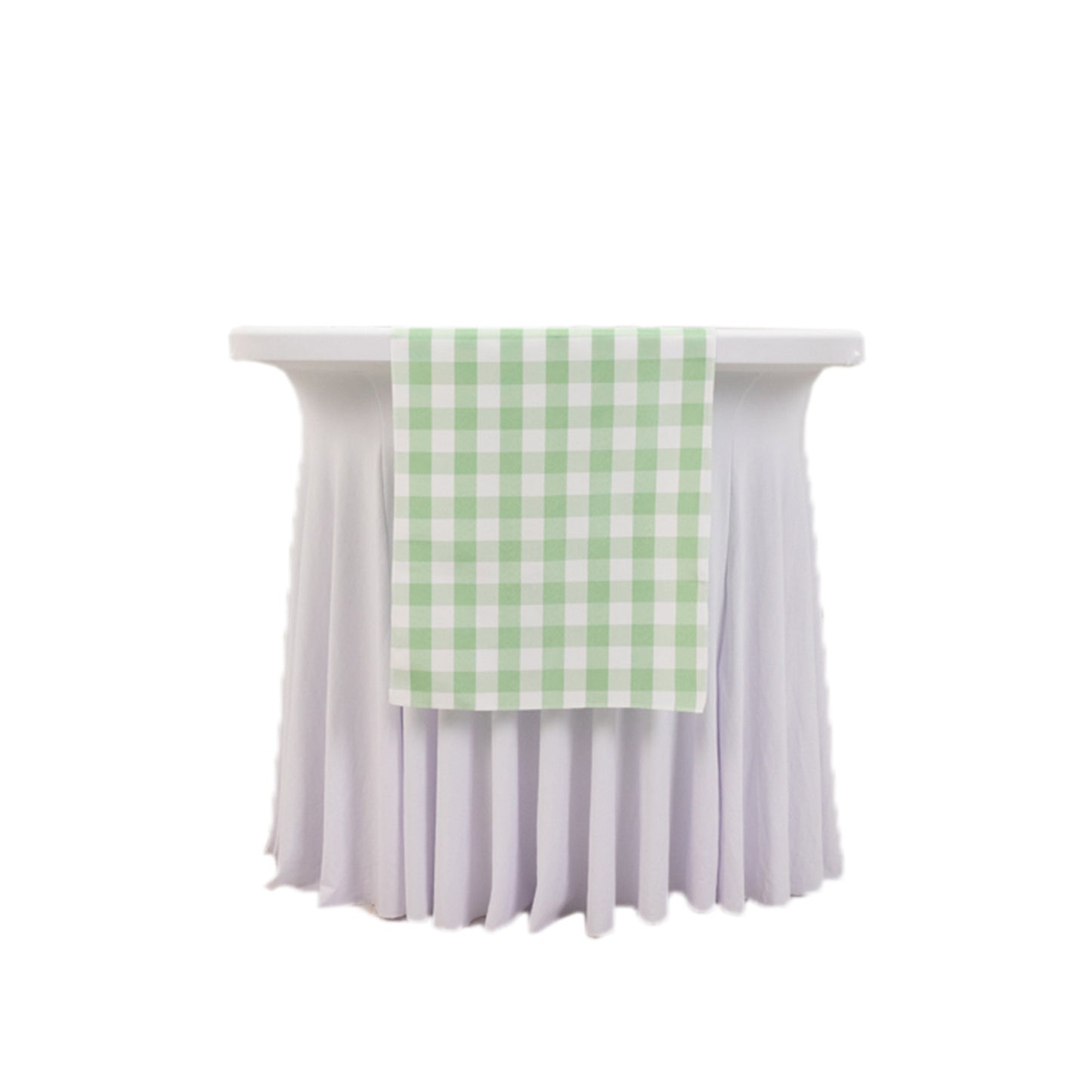 14"x108" White Sage Green White Gingham Polyester Checkered Table Runner, Buffalo Plaid Table Runner