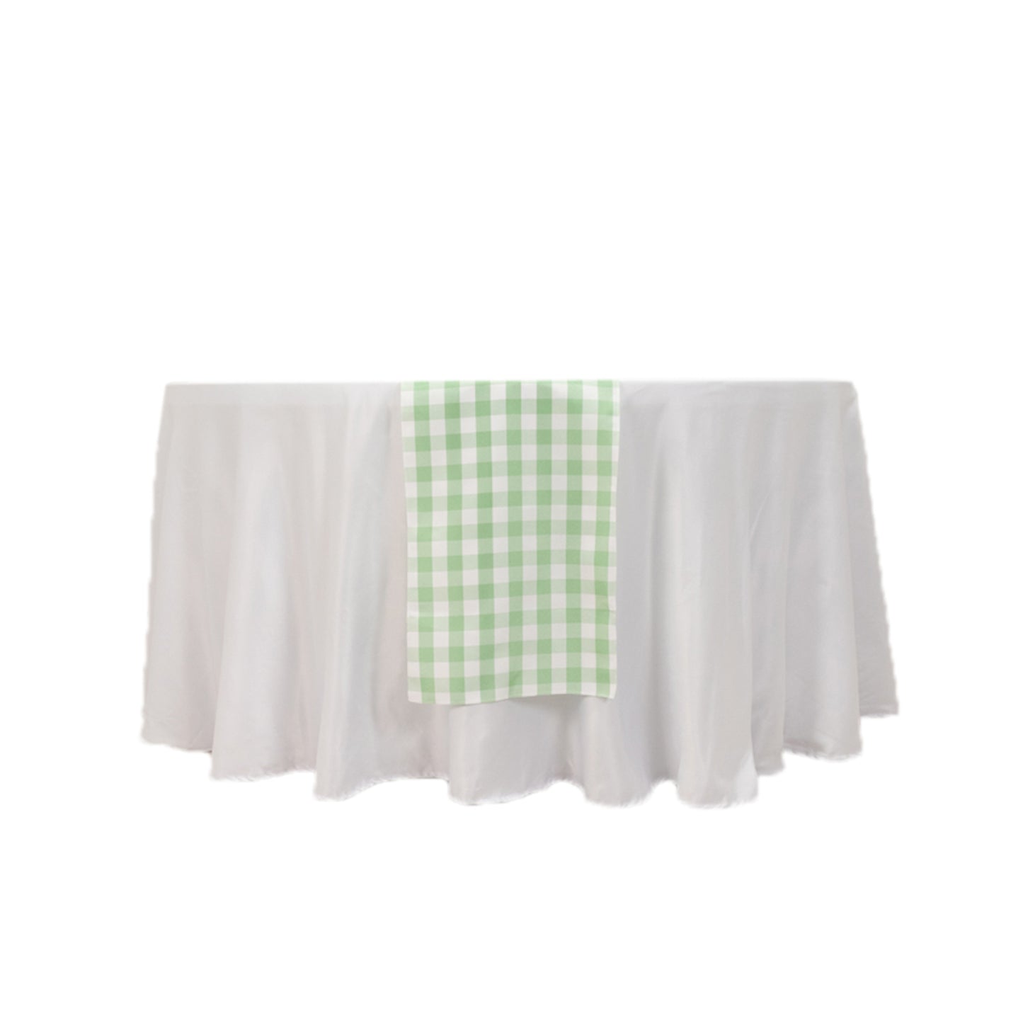 14"x108" White Sage Green White Gingham Polyester Checkered Table Runner, Buffalo Plaid Table Runner