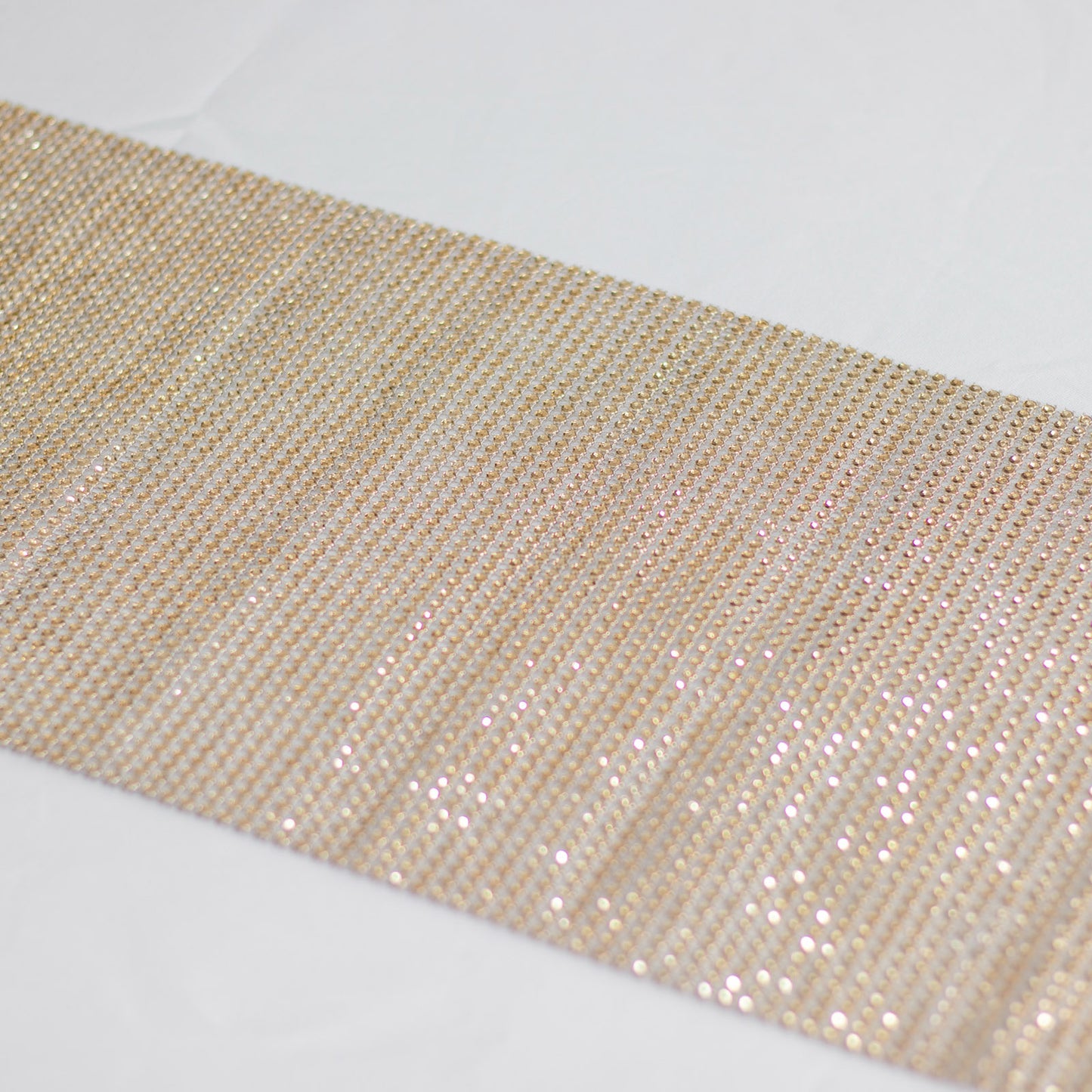 10"x108" Champagne Diamond Rhinestone Mesh Table Runner, Crystal Rhinestone Ribbon Bling Roll