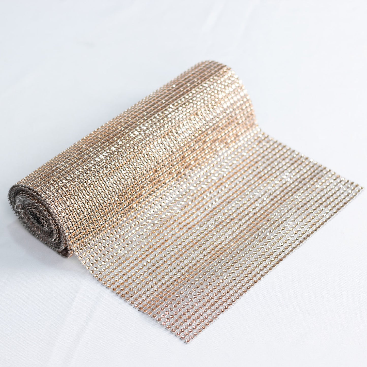 10"x108" Champagne Diamond Rhinestone Mesh Table Runner, Crystal Rhinestone Ribbon Bling Roll