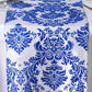 12"x108" Royal Blue Taffeta Damask Flocking Table Runner