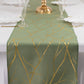 9ft Dusty Sage Green Table Runner with Gold Foil Tree Branch Pattern