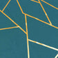 Peacock teal table runner with gold foil geometric pattern.