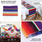 Vibrant Mexican serape table runner with tassels, perfect for fiesta decor.