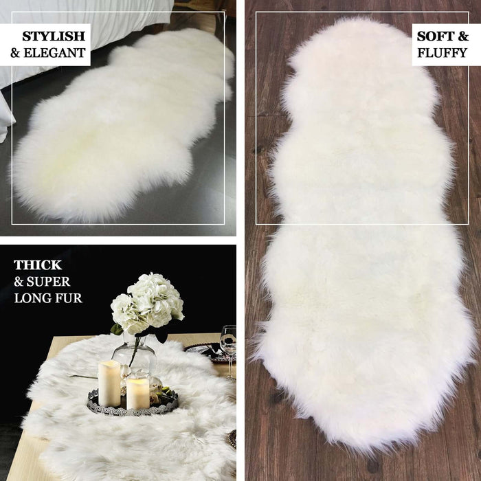 White fluffy sheepskin rug runner on a stylish surface