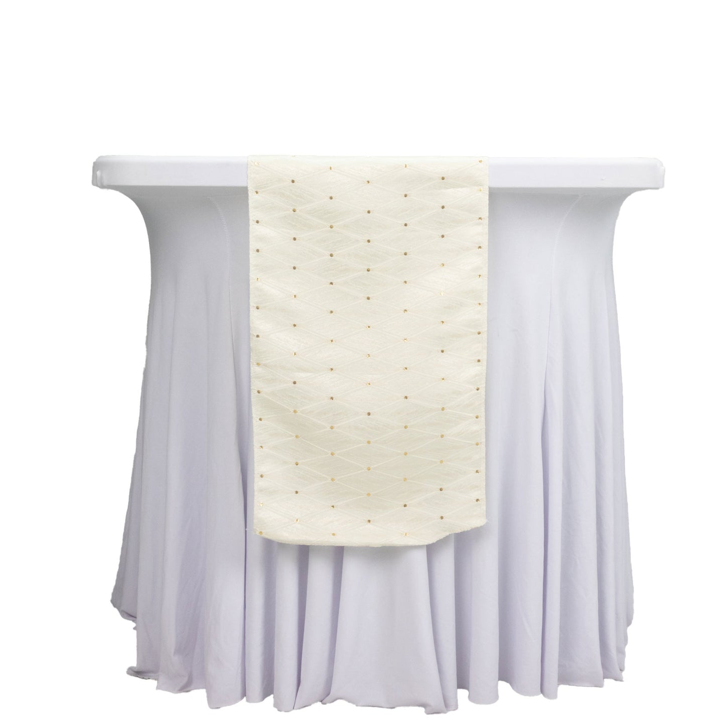 Jacquard Table Runner Ivory, 12"x108" - Diamond Trellis with Gold Accent Dots