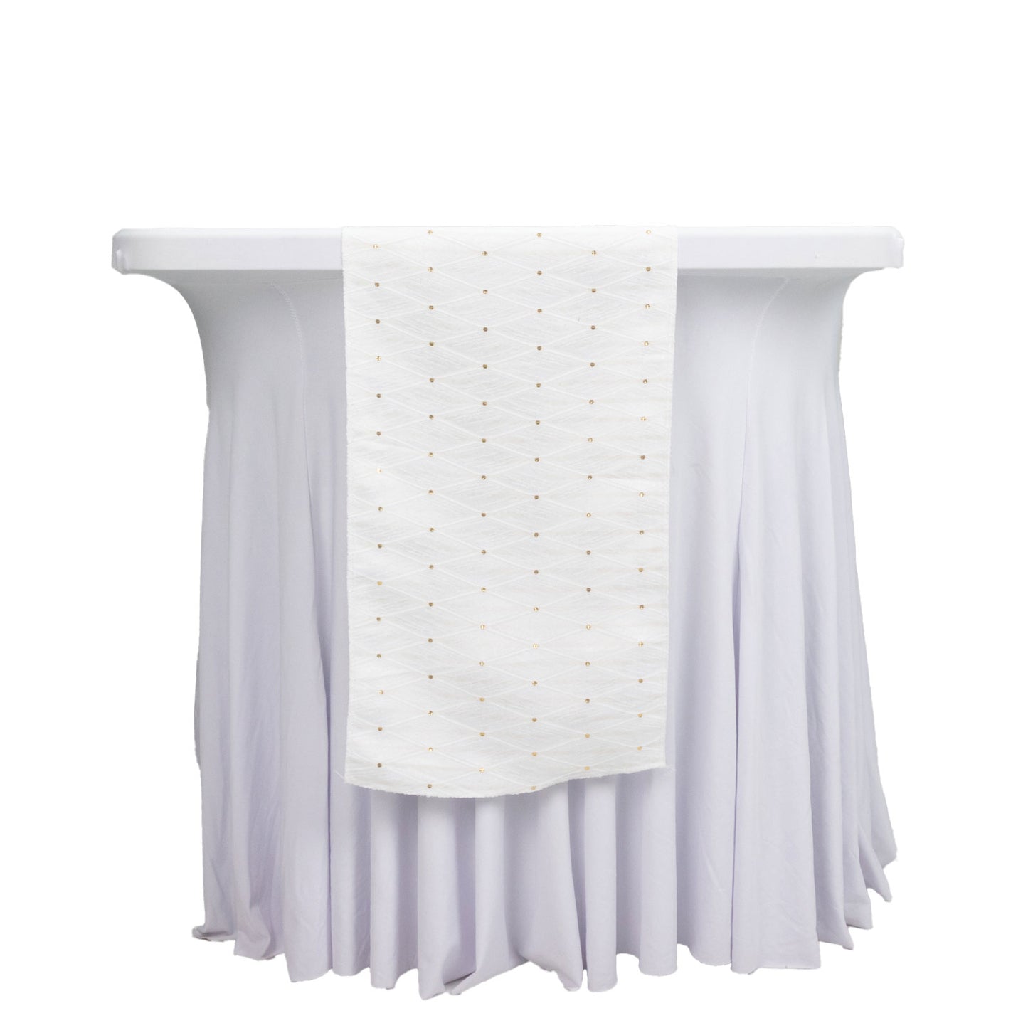 Jacquard Table Runner White, 12"x108" - Diamond Trellis with Gold Accent Dots