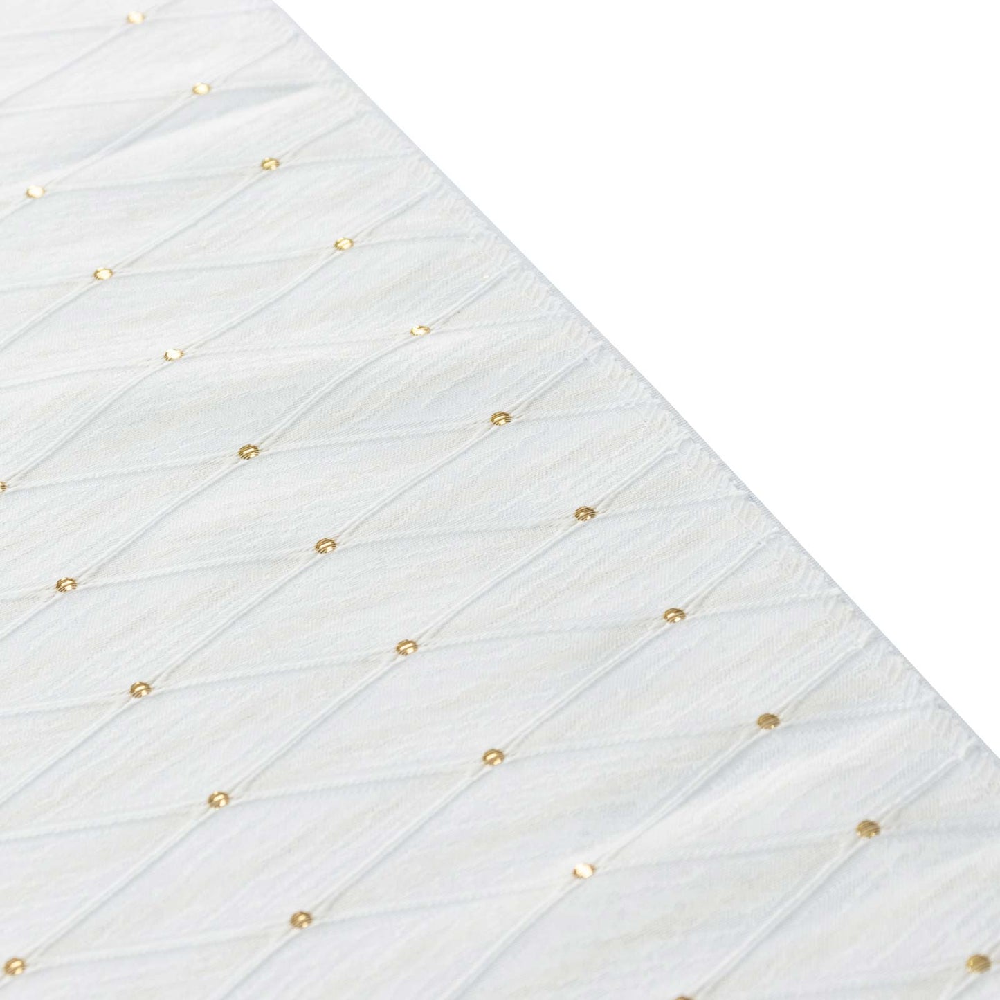 Jacquard Table Runner White, 12"x108" - Diamond Trellis with Gold Accent Dots
