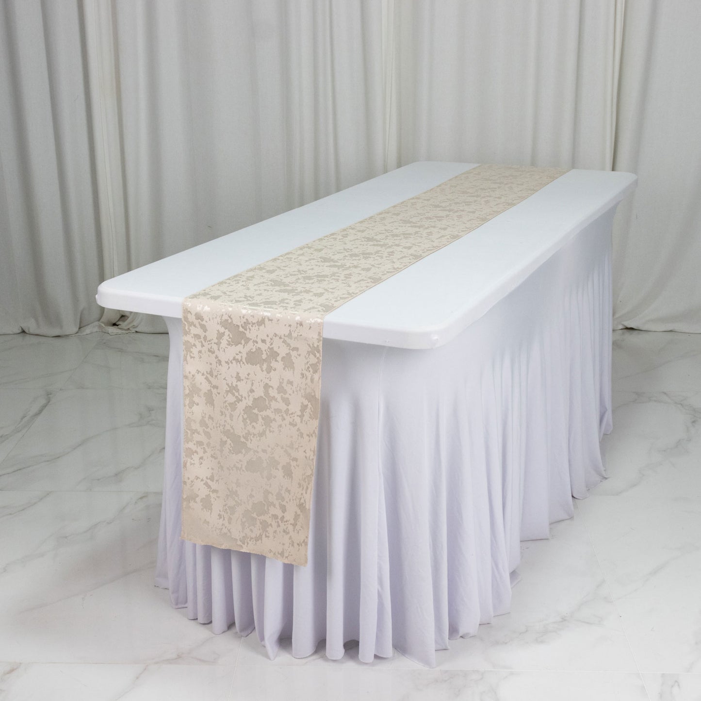 Jacquard Table Runner Beige, 12"x108" - Abstract Watercolor Pattern
