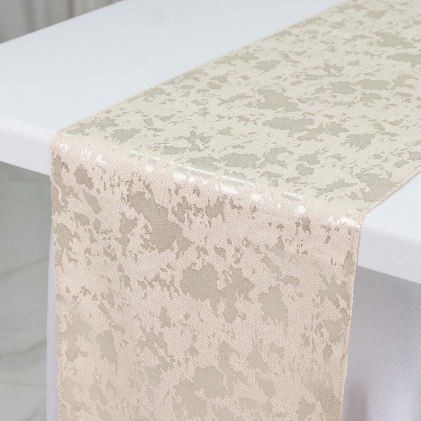 Jacquard Table Runner Beige, 12"x108" - Abstract Watercolor Pattern