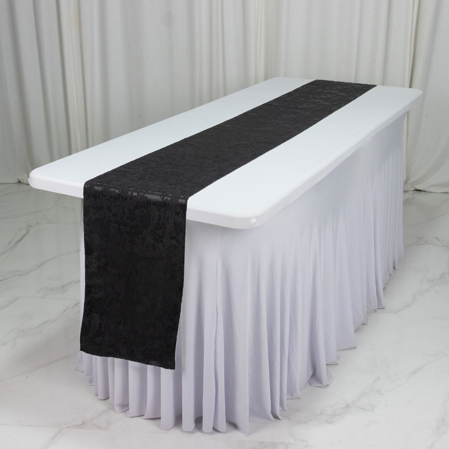 Jacquard Table Runner Black, 12"x108" - Abstract Watercolor Pattern