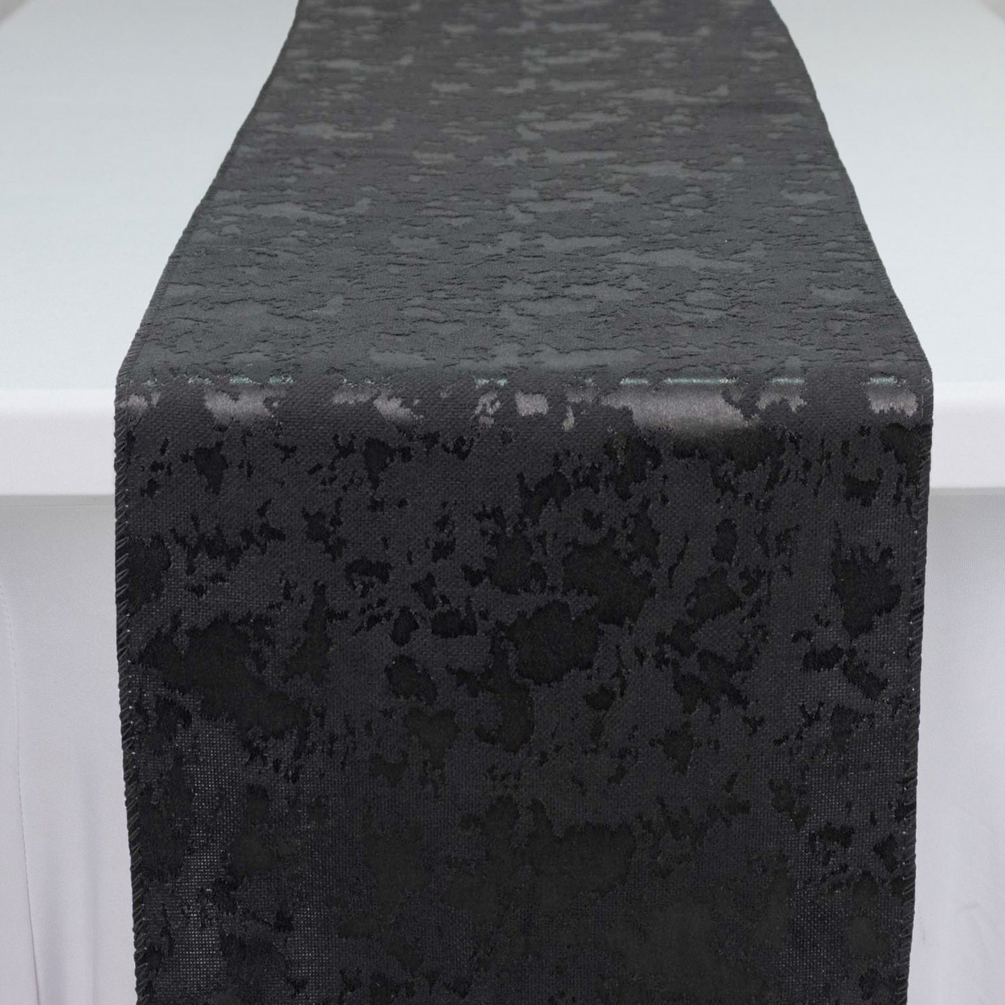 Jacquard Table Runner Black, 12"x108" - Abstract Watercolor Pattern