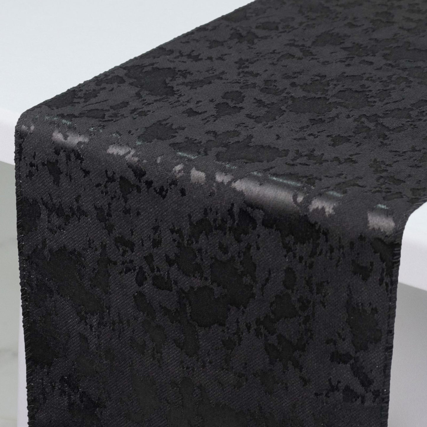 Jacquard Table Runner Black, 12"x108" - Abstract Watercolor Pattern