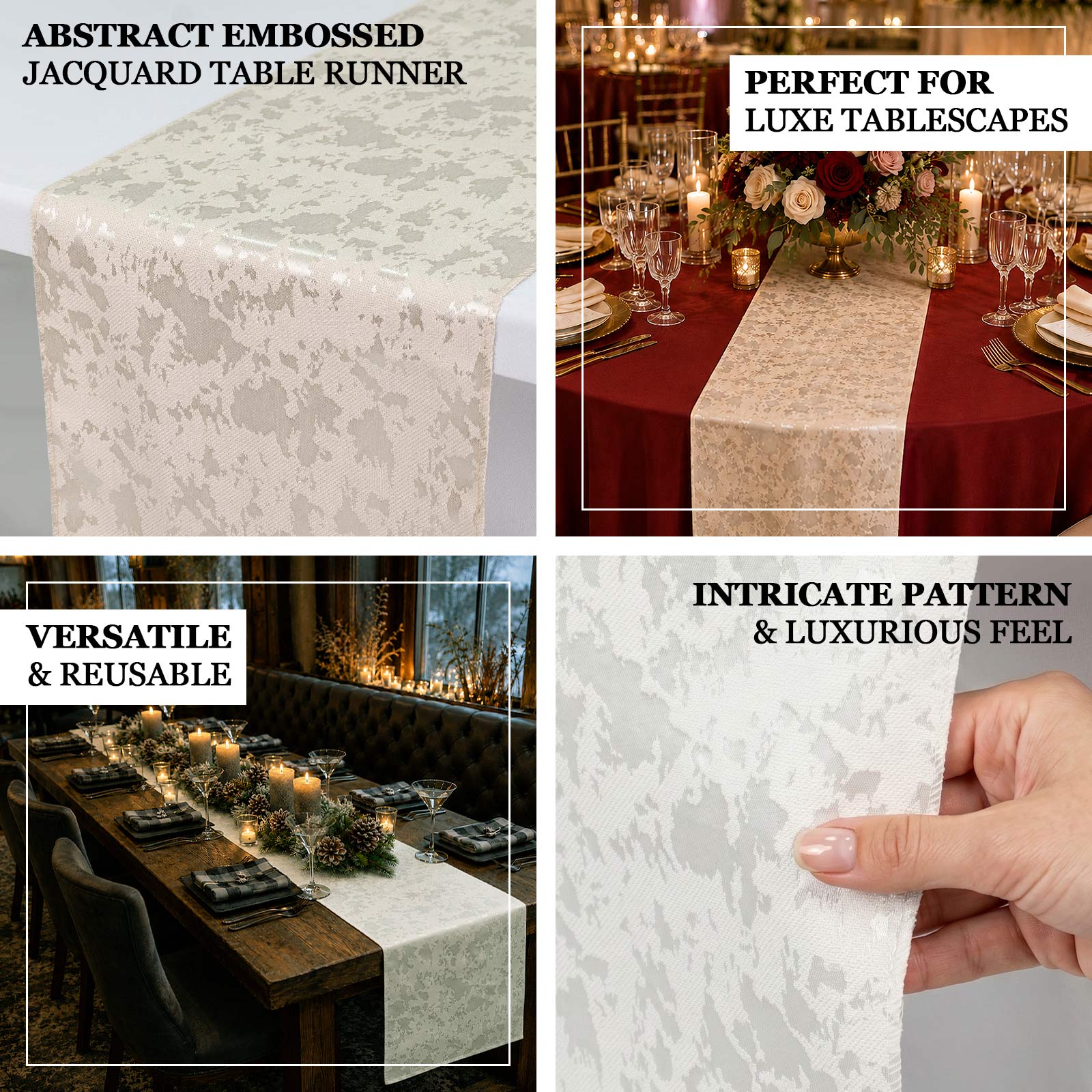 Modern abstract watercolor jacquard table runner for weddings, holiday gatherings, banquets, and din