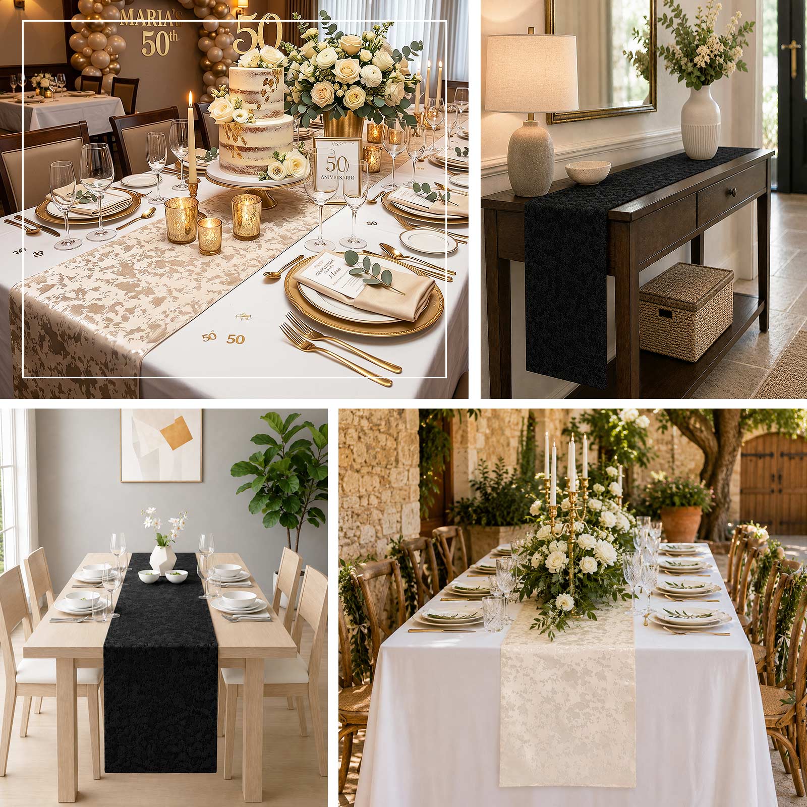 Modern abstract watercolor jacquard table runner for weddings, holiday gatherings, banquets, and din