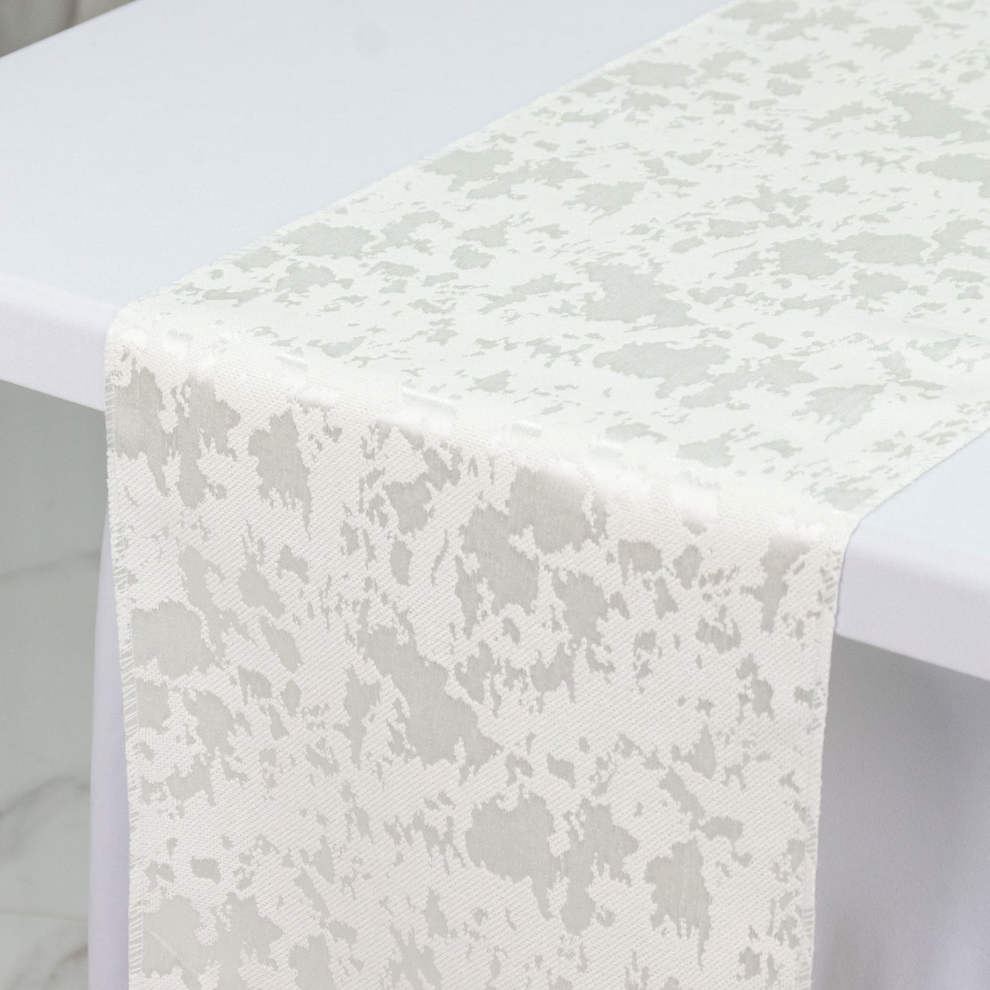 Jacquard Table Runner Off White, 12"x108" - Abstract Watercolor Pattern