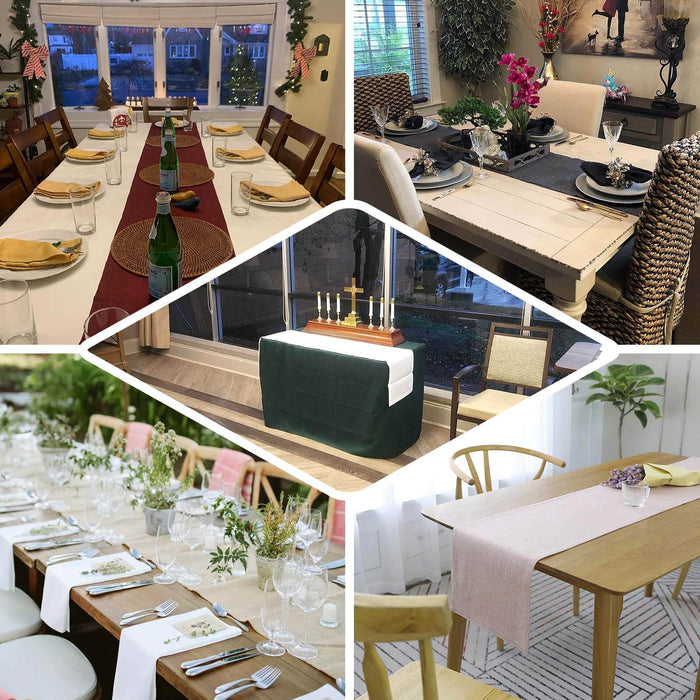 14"x108" Moss Green Boho Chic Rustic Faux Jute Linen Table Runner