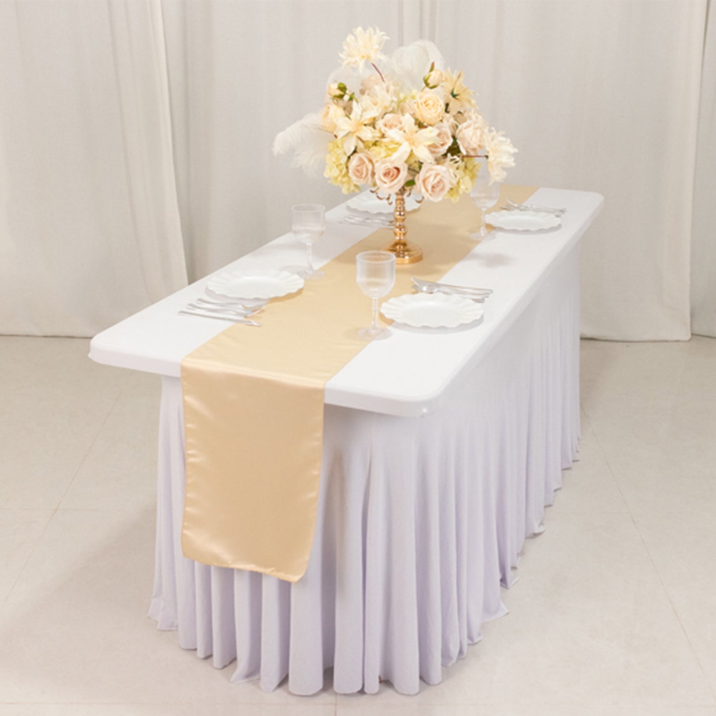 12"x108" Beige Lamour Satin Table Runner