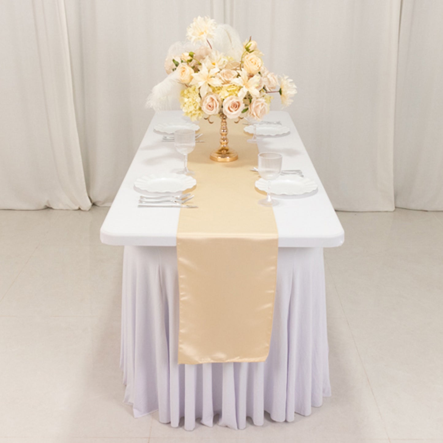 12"x108" Beige Lamour Satin Table Runner